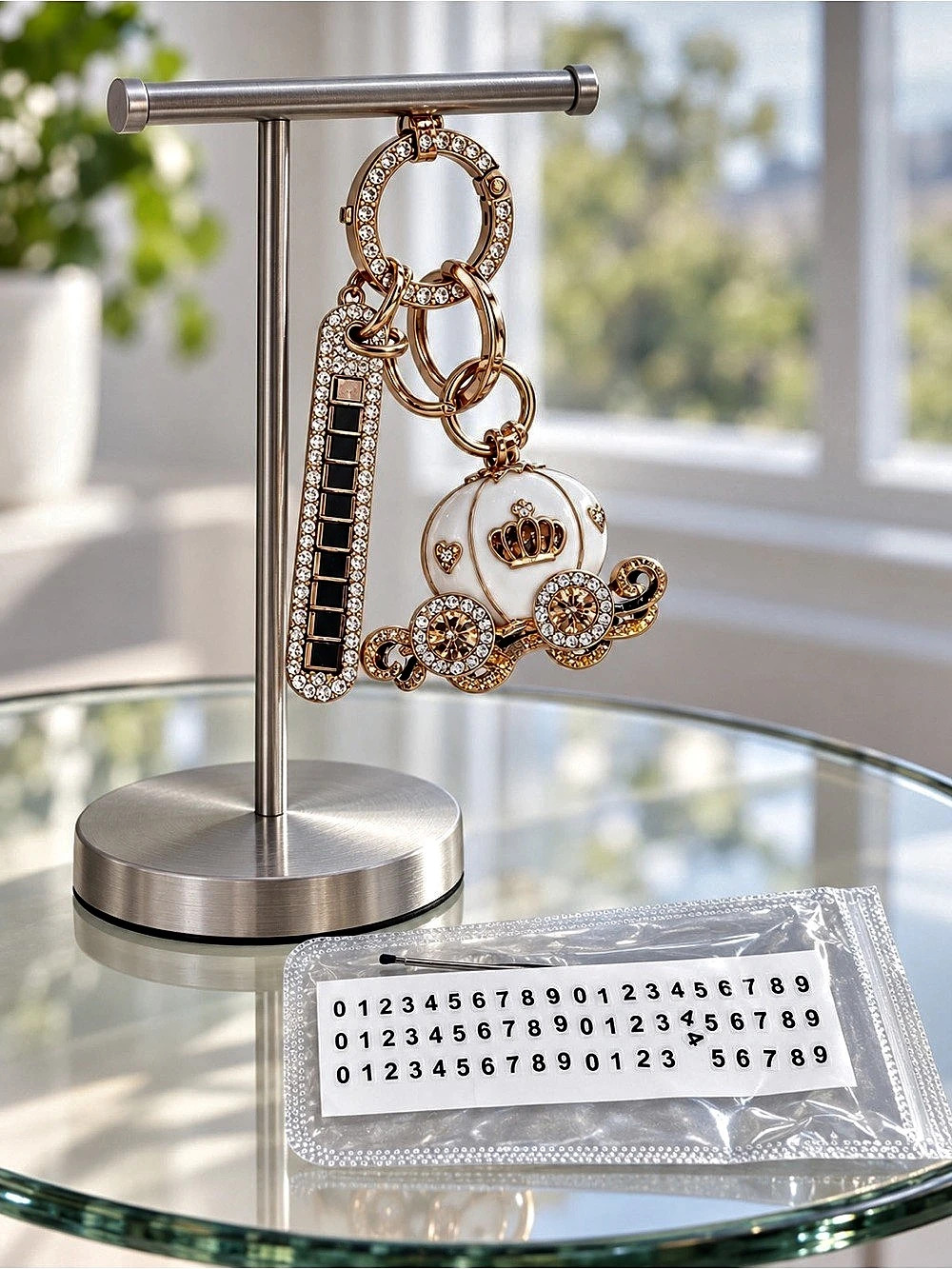 Rhinestone Gold & White Keychain